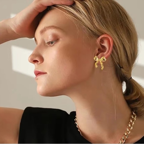 Anthropologie Jewelry - Golden Ribbon Bow Chic & Feminine Glam Earrings